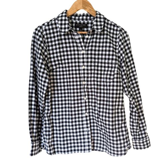Banana Republic Tops - Banana Republic Gingham Black & White Flannel Shirt Size Medium